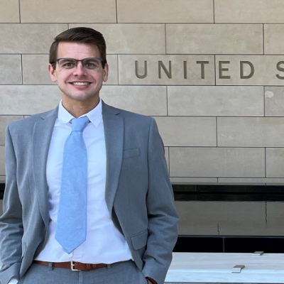 Matthew Babb Stands in Front of United States District Court for the Central District of California